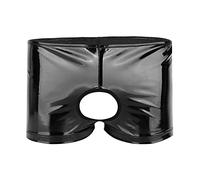 meiodtion Boxer pour homme - Avec trou pour pénis - En latex - Aspect laqué - Style hipster - Sous-vêtements érotiques - Sous-vêtements en cuir - Lingerie sexy pour le sexe, Z07 - Noir., XXL