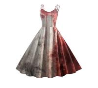 Meiodtion Costume d'Halloween pour Femme - Robe de Mariée Effrayante et Élégante - Sans Manches - Imprimé