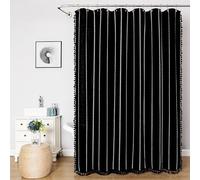 meioro Boho Ferme Rayé Rideau de Douche, Rideaux de Douche en Tissu Tissé en Lin avec 12 Crochets, Rideaux de Douche en Tissu Épais Bohémien Rustique pour Salle de Bain (Noir,183 * 183cm)