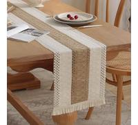 meioro Chemin de Table Bohème 33x220cm avec Pompons, Table Runner Lavable en Lin et Coton Bicolore pour la Intérieur Et Extérieur Décoration de la Maison Mariage Fête Vacances (Beige & Marron)