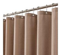 meioro Rideau de Douche Beige, Anti Moisissure Waffle Tissu Texturé Lourd Rideaux avec 12 Crochets, 180 x 180cm Imperméables Drap de Douche de Luxe en Tissu Lesté pour Salle de Bain, BaigGrise