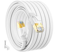 MEIPEK 25m Cable Ethernet, Cat 7 Rj45 Blindé 25 Mètres Câble Réseau Plat Haut Débit Fibre 10Gbps 600MHz FTP Giagbit Long LAN Internet Blanc Fil Ethernet pour Routeur Modem