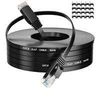 MEIPEK Cable Ethernet 20m Cat 6, Rj45 Câble Réseau Plat Intérieur Gigabit Haut Débit Fibre 1000Mbps Câble Lan Internet 20 Mètres Noir