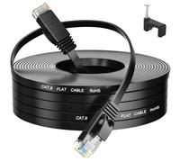 MEIPEK Câble Ethernet RJ45 Cat 6 Plat 20 Mètres - Haut Débit Fibre Internet Noir UTP Patch LAN pour Routeur Modem