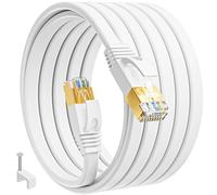 MEIPEK Câble Réseau 20m, Cat 7 Rj45 Blindé Cable Ethernet 20 Mètres Plat Haut Débit Fibre 10Gbps 600MHz LAN Internet Blanc Fil Ethernet pour Routeur Modem