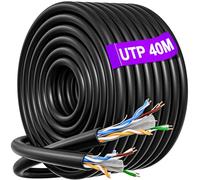 MEIPEK Câble Réseau 40m, Cat 6 Cable RJ45 40m, 23AWG UTP Intérieur/extérieur étanche Rond Cable Internet, 250MHz 1Gbps Large Bande Câble LAN Noir pouvant être coupé à la longueur souhaitée
