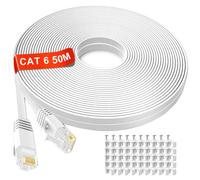 MEIPEK Cat 6 Cable Ethernet 50m, Long Câble Réseau RJ45 Plat Haut Débit | Gigabit Cable Internet Blanc, 1000Mbps 250MHz Cuivre Pur Câble LAN, Compatible Cat5/Cat5e, pour Routeur Modem