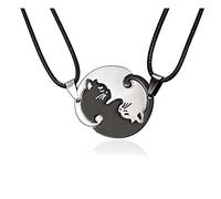 MeiPing Collier d'Amitier Chat Couple Yin Yang Tai Chi Coeur Puzzle Séparé-Bijoux 2PCS Friendship BFF Amoureux Meuilleur Amie Anniversaire Femmes Filles