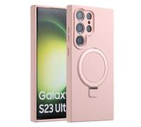 MEIQIBAO pour Samsung Galaxy S23 Ultra Slim Liquide Silicone Coque,Militaire Résistant Chocs et aux Rayures,avec magnétique(N52 Magnet) Métal Anneau Support Case,caméra Protection Case,Couleur Rose