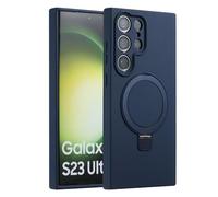 MEIQIBAO pour Samsung Galaxy S23 Ultra Slim Liquide Silicone Coque,Militaire Résistant Chocs et aux Rayures,avec magnétique(N52 Magnet) Métal Anneau Support Case,caméra Protection Case,Bleu foncé
