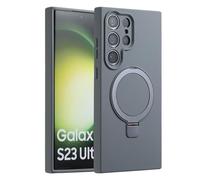 MEIQIBAO pour Samsung Galaxy S23 Ultra Slim Liquide Silicone Coque,Militaire Résistant Chocs et aux Rayures,avec magnétique(N52 Magnet) Métal Anneau Support Case,caméra Protection Case,Gris
