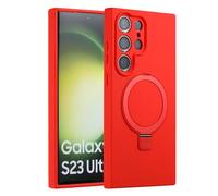 MEIQIBAO pour Samsung Galaxy S23 Ultra Slim Liquide Silicone Coque,Militaire Résistant Chocs et aux Rayures,avec magnétique(N52 Magnet) Métal Anneau Support Case,caméra Protection Case,Rouge