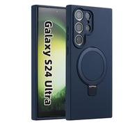 MEIQIBAO pour Samsung Galaxy S24 Ultra Slim Liquide Silicone Coque,Militaire Résistant Chocs et aux Rayures,avec magnétique(N52 Magnet) Métal Anneau Support Case,caméra Protection Case,Bleu foncé