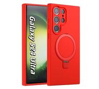 MEIQIBAO pour Samsung Galaxy S24 Ultra Slim Liquide Silicone Coque,Militaire Résistant Chocs et aux Rayures,avec magnétique(N52 Magnet) Métal Anneau Support Case,caméra Protection Case,Rouge