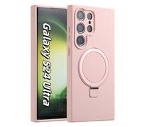 MEIQIBAO pour Samsung Galaxy S24 Ultra Slim Liquide Silicone Coque,Militaire Résistant Chocs et aux Rayures,avec magnétique(N52 Magnet) Métal Anneau Support Case,caméra Protection Case,Couleur Rose