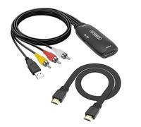 MEIRIYFA Adaptateur RCA vers HDMI, convertisseur AV vers HDMI avec câble d'alimentation USB et câble HDMI prise en charge 1080p, PAL/NTSC pour PC, ordinateur portable, TV, VHS, lecteur DVD Blue-Ray
