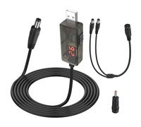 MEIRIYFA Adaptateur USB DC 5 V vers 12 V Step Up - Câble convertisseur USB vers DC 5,5 x 2,1 mm 3,5 x 1,35 mm - Câble USB Boost avec indicateur de tension LED pour routeur, haut-parleur, appareil