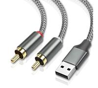 MEIRIYFA Câble USB vers 2 RCA, USB 2.0 vers 2rca mâle 2 phono connecteur y Splitter Cable, PC USB vers stéréo convertisseur de câble audio avec décodeur puce HiFi (2M)