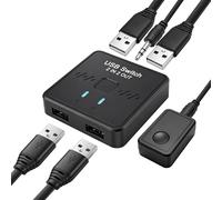 MEIRIYFA Commutateur USB 2.0 - Répartiteur USB 2 entrées et 2 sorties USB-A - 2 ordinateurs partagent 2 périphériques USB pour imprimante, clavier, scanner, souris avec 2 câbles USB et contrôleur de