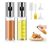 MEIRRAI Spray Huile Cuisine, 2 Pièces Vaporisateur pour Air Fryer, 100ml Pulverisateur Huile Verre, avec 1 Brosse, 2 Entonnoir, 1 Brosse à Huile, pour Cuisiner, Griller, Salade, Pâtisserie