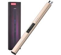 MEIRUBY Briquet électrique, Cadeaux d'anniversaire pour Femme, Homme, Épouse et Sœur, Arc USB, Rechargeable et Coupe-Vent, Long Briquet pour Bougie Barbecue, Or Champagne
