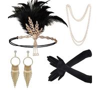Meiruier Ensemble d'accessoires des années 1920, bandeau tendance des années 1920, gants longs, collier de perles, accessoires Gatsby le Magnifique pour femme, ensemble Charleston (style 1)