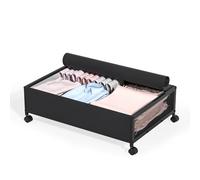 Meisax Boîte de rangement sous le lit, avec roulettes et couvercle, cadre en métal, rangement pour couvertures, livres, jouets, vêtements et chaussures