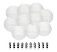 Meisax Lot de 10 lampions avec mèches - 40 cm - Rond - En papier - Blanc - Style bambou classique - Pour décoration de mariage, anniversaire, jardin (blanc, 40 cm)