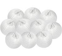 Meisax Lot de 10 lampions ronds en papier - 20 cm - Blanc - Style bambou classique - Pour décoration de mariage, anniversaire, jardin