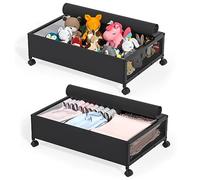 Meisax Lot de 2 boîtes de rangement sous le lit avec roulettes et couvercle, cadre en métal, rangement pour couvertures, livres, jouets, vêtements, chaussures