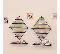Meisax Lot de 2 étagères à vernis à ongles en métal en forme de diamant - Organisateur de vernis à ongles avec 5 niveaux - Support mural pour vernis à ongles, huiles essentielles, rouge à lèvres