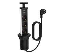 Meisax Multiprise Encastrable Bloc avec 3 EU Prises 2 USB Diamètre 60mm Câble 1,8m, Prise Escamotable Plan de Travail pour Cuisine Bureau Chambres Salon (Noir)