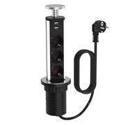 Meisax Multiprise Encastrable Bloc avec 3 Prises 2 USB Diamètre 60mm Câble 1,8m, Prise Escamotable Plan de Travail pour Cuisine Bureau Chambres Salon (Argent)