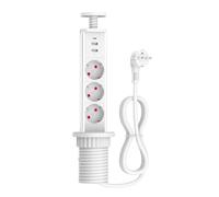 Meisax Multiprise Encastrable Bloc PD 20W Charge Rapide avec 3 Prises 2 USB-A et 1 USB-C Câble 1,8m, Ø 60mm Prise Escamotable Plan de Travail pour Cuisine Bureau Chambres Salon (Blanc)