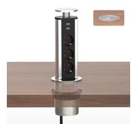 Meisax Prise Escamotable Plan de Travail avec 3 Prises et 2 USB-A | Diamètre 80mm, Câble 1,8m, Multiprise Encastrable Bloc, pour Cuisine Bureau Chambres Salon