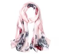 MEISEE Longue écharpe 100 % soie de mûrier pour femme - Grand châle rectangulaire - Protection solaire - Tour de cou - Emballage cadeau, Fleurs roses et grises, 67*21in