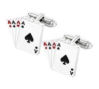 MEISH Boutons de manchette en forme de cartes de jeu de poker quatre as en émail argenté pour chemise smoking - Accessoires de costume de jeu pour homme - Design de carte de casino - Vêtements