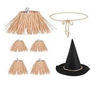 MEISH Costume d'épouvantail 7 pièces pour adulte Deluxe en feutre avec chapeau, corde, raphia, épouvantail, paille, accessoires de fête d'Halloween pour homme et femme