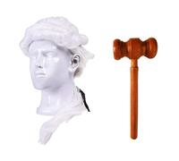 MEISH Lot de 2 mini accessoires de costume de juge, perruque d'avocat, mini marteau de juge en bois, accessoires de fête pour cosplay, jeu de rôle