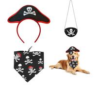 MEISH Lot de 3 costumes de capitaine de pirate d'Halloween pour chien, chapeau de capitaine de pirate, bandana, bandana, accessoires amusants pour chiens et chats