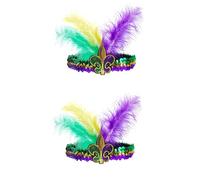 MEISH Mardi Gras Bandeau Paillettes Fausses Plumes Fascinators Coiffes Masque De Mascarade Fête Fleur De Lis Bande De Cheveux pour Femmes Filles(2)