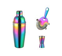 Meisha Ensemble de préparation de cocktails 750 ml Shaker à cocktails professionnel Shaker à boisson doseur et passoire - Shaker à martini en acier inoxydable de qualité supérieure, arc-en-ciel