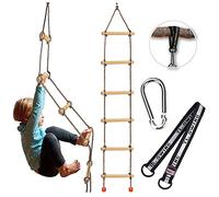 MEISHANG Échelle de Corde à Bascule pour Enfants en Bois avec mousquetons,Équipement de Jeu pour échelle d'arbre,Jouets d'escalade pour balançoire, Gris