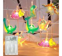 Meision Guirlande lumineuse dinosaures à piles, guirlande lumineuse décorative pour chambre d'enfant avec minuterie 8/16 + piles + 1,5 m, 10 LED, guirlande lumineuse LED d'intérieur pour chambre de
