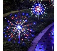 Meision Lot de 2 feux d'artifice solaires de jardin, 150 LED, 8 modes, étanche, hauteur réglable, chaud/coloré, 90 cm, extérieur, jardin, terrasse, balcon, multicolore
