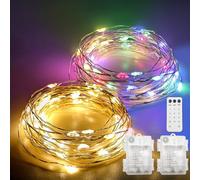 Meision Lot de 2 guirlandes lumineuses à piles - 10 m - 100 LED - Micro guirlande lumineuse pour l'extérieur et l'intérieur - Avec minuterie, télécommande, 12 modes - Intensité variable - Fonctionne