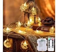 Meision Ramadan Guirlande lumineuse d'intérieur pour chambre d'enfant avec minuterie et télécommande, 3 m, 8 modes, 20 LED, décoration Ramadan pour table à manger, fenêtre, rideau de porte, blanc