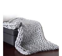 MEISISLEY Plaid Tricot Grosse Maille Plaid Grosse Maille Plaid Tricot Couverture De Canapé en Laine Grossière Tissée À La Main Plaid Laine Grosse Maille Plaid 100X120,Grey