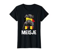 Meisje Fier Flanders Girl Chignon Cheveux désordonnés Bandana Flamand T-Shirt