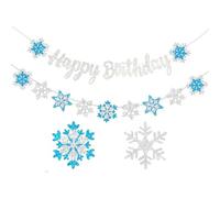 MEISO 2 Pièces Happy Birthday Banner, Neiges Banner Décorations, Bannières de Flocons de Neige, Décorations de Fête d'Anniversaires Party, Décorations de Scènes de Fêtes NoëL, Le ThèMe De Frozen